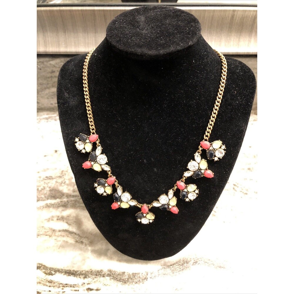 J. Crew Multi Colored Rhinestone Statement Neckla… - image 1